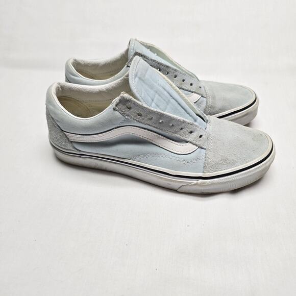 Vans Old Skool Shoes Womens 8 Mens 6.5 Light Blue White Suede Skate Lace Up - Picture 1 of 12